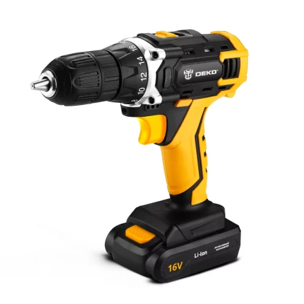 Дрель аккумуляторная DEKO DKCD16FU-Li + набор 63 инструментов в кейсе, 063-4099 купить в Губкинске