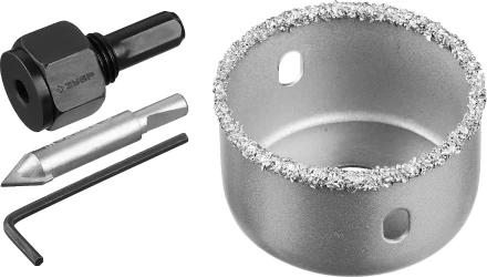 Коронка-чашка ЗУБР &quot;ПРОФЕССИОНАЛ&quot; c карбид-вольфрамовым нанесением, 51 мм, высота 25 мм, в сборе с державкой и сверлом 33360-051_z01 купить в Губкинске