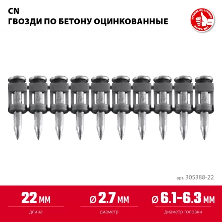 ЗУБР CN 22 х 2.7 мм, гвозди по бетону оцинкованные, 1000 шт (305388-22) купить в Губкинске