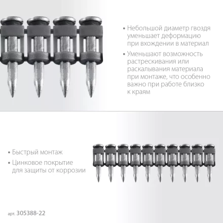 ЗУБР CN 22 х 2.7 мм, гвозди по бетону оцинкованные, 1000 шт (305388-22) купить в Губкинске