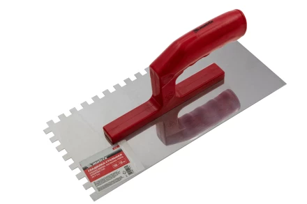 Гладилка из нержавеющей стали, 280 х 130 мм, зеркальная полировка, пластмассовая ручка, зуб 8 х 8 мм Matrix 86782 купить в Губкинске