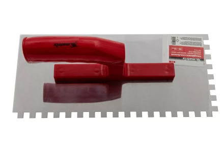 Гладилка из нержавеющей стали, 280 х 130 мм, зеркальная полировка, пластмассовая ручка, зуб 8 х 8 мм Matrix 86782 купить в Губкинске