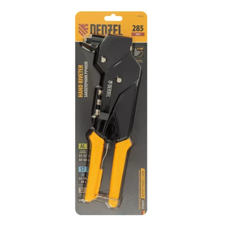 Заклепочник ручной Denzel, 285 мм, поворотный, 0-360, заклепки 2,4-3,2-4,0-4,8 мм, купить в Губкинске
