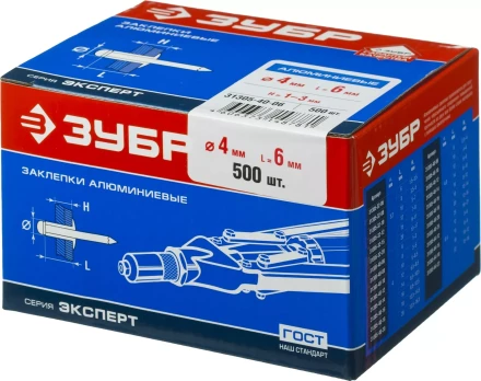 Заклепки ЗУБР алюминиевые, 4,0x 6мм, 500шт 31305-40-06 купить в Губкинске