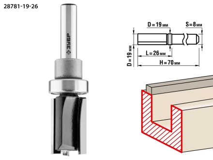 ЗУБР 19 x 26 мм, хвостовик 8 мм, фреза пазовая прямая с верхним подшипником, Профессионал (28781-19-26) купить в Губкинске