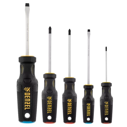 Набор отверток, 5 пр., CrV, трехкомпонентная рукоятка Denzel 12215 купить в Губкинске