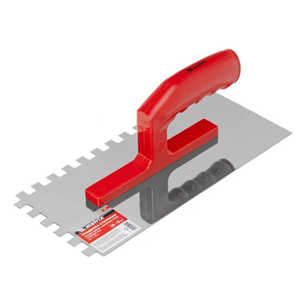 Гладилка из нержавеющей стали, 280 х 130 мм, зеркальная полировка, пластмассовая ручка, зуб 10 х 10 мм Matrix 86783 купить в Губкинске