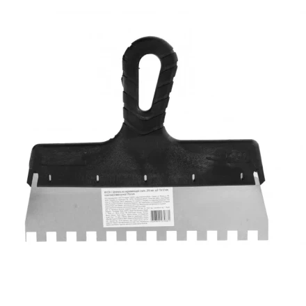 Шпатель из нержавеющей стали 250 мм зуб 10 х 10 мм пластмассовая ручка 85129 купить в Губкинске