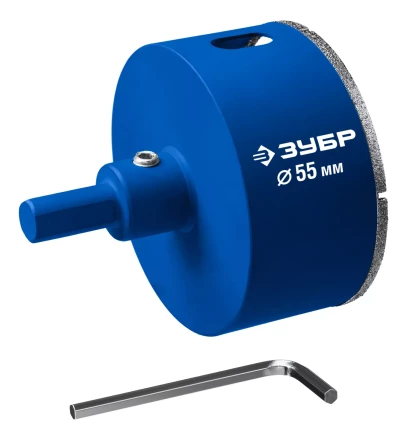 ЗУБР АГК d 55 мм (центр. сверло, трехгр. хвост, Р60), Алмазная коронка, Профессионал (29850-55) купить в Губкинске