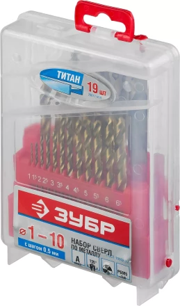 Набор свёрл по металлу с покр. нитрид титана ЗУБР ТИТАН, 29617-H19, в пласт боксе, HSS 1-10мм, 19 шт 29617-H19 купить в Губкинске