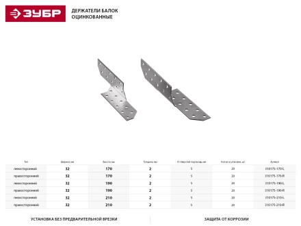 Держатель балки ЗУБР &quot;МАСТЕР&quot; правосторонний, 32х170мм, 20 шт 310175-170-R купить в Губкинске
