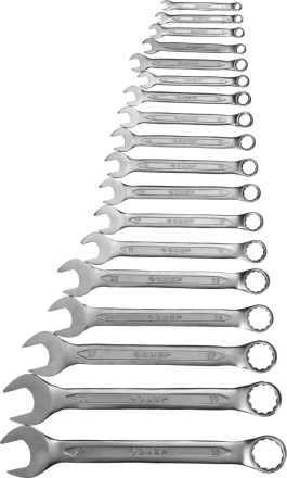 Набор ЗУБР &quot;МАСТЕР&quot;: Ключ гаечный комбинированный, Cr-V сталь, хромированный, 6-32мм, 18шт 27087-H18 купить в Губкинске