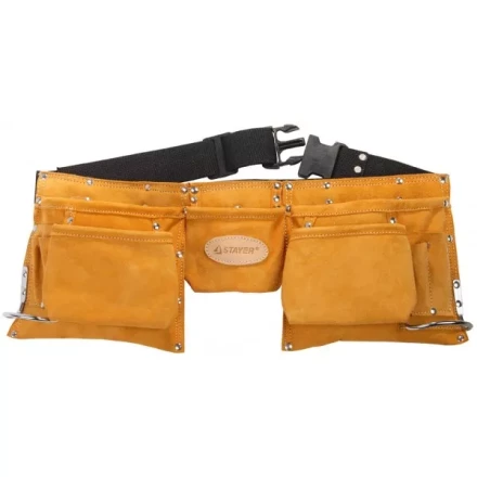 Пояс STAYER PROFESSIONAL для инструментов, кожаный, 11 карманов, 2 скобы 38520 купить в Губкинске