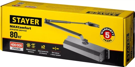 Доводчик дверной STAYER, для дверей массой до 80 кг, цвет белый 37916-80 купить в Губкинске