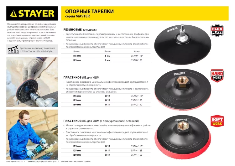 Тарелка опорная STAYER "MASTER" резиновая для дрели, на липучке, d=125мм 35740-125 купить в Губкинске