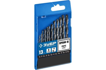 ЗУБР ПРОФ-В, 13 шт, (1.5-6.5 мм), сталь Р6М5, класс В, набор сверл по металлу, Профессионал (29621-H13) купить в Губкинске