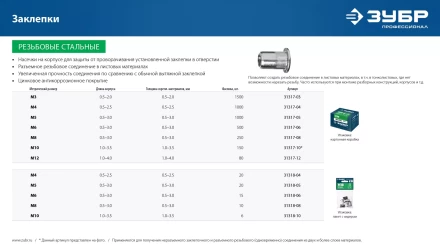 ЗУБР М10, станд. бортик, 6 шт, стальные резьбовые заклепки с насечками, Профессионал (31318-10) купить в Губкинске