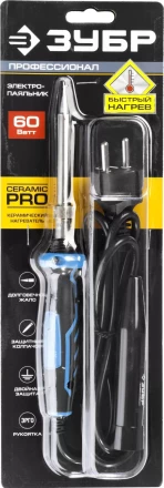 Паяльник ЗУБР &quot;ПРОФЕССИОНАЛ&quot; с двухкомпонентной рукояткой, с защитным колпачком, керамическим нагревательным элементом, 60Вт, конус 55413-60 купить в Губкинске