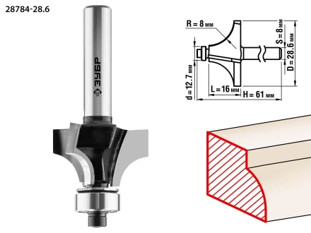 ЗУБР 28.6 x 16 мм, радиус 8 мм, фреза кромочная калевочная №1, Профессионал (28784-28.6) купить в Губкинске