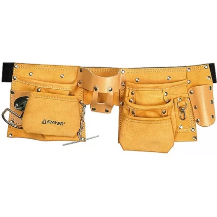 Пояс STAYER &quot;MASTER&quot; для инструментов, кожаный, 10 карманов, 3 подвески 38512 купить в Губкинске