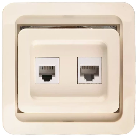 Розетка СВЕТОЗАР &quot;ГАММА&quot; комбинированная, телефонная + компьютерная, цвет бежевый SV-54119-B купить в Губкинске