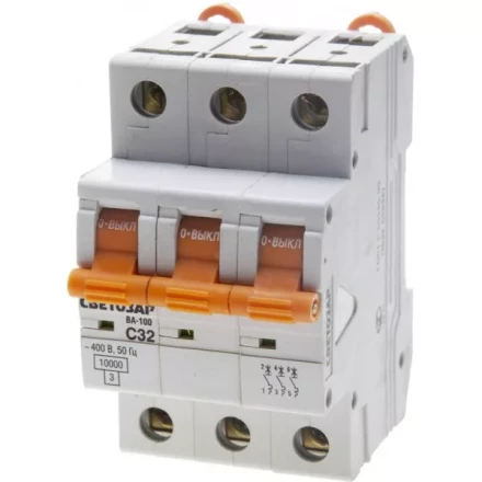 Выключатель автоматический СВЕТОЗАР 3-полюсный, 32 A, "C", откл. сп. 10 кА, 400 В SV-49073-32-C купить в Губкинске