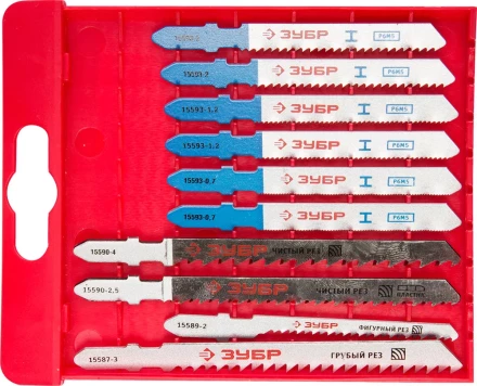 Набор ЗУБР &quot;ЭКСПЕРТ&quot; Полотна для эл/лобзика, по дер. и мет., EU-хвост., пласт.бокс, 10шт 15586-H10 купить в Губкинске