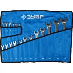 Набор ЗУБР "ПРОФИ": Ключ гаечный комбинированный, Cr-V сталь, хромированный, 6-32мм, 18шт 27022-H18