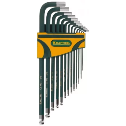 Набор ключей имбусовых KRAFTOOL&quot;INDUSTRIE&quot; длинные,дюймовые,Cr-Mo сталь(S2),Cr покрытие с противоскол напыл,SAE HEX0.05-3/8,13шт 27444-H13 купить в Губкинске