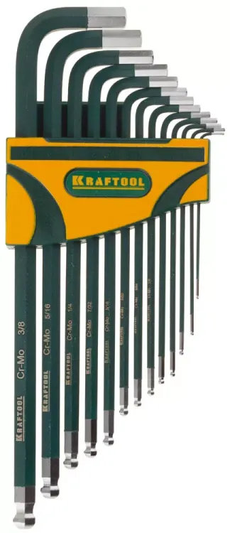 Набор ключей имбусовых KRAFTOOL"INDUSTRIE" длинные,дюймовые,Cr-Mo сталь(S2),Cr покрытие с противоскол напыл,SAE HEX0.05-3/8,13шт 27444-H13 купить в Губкинске