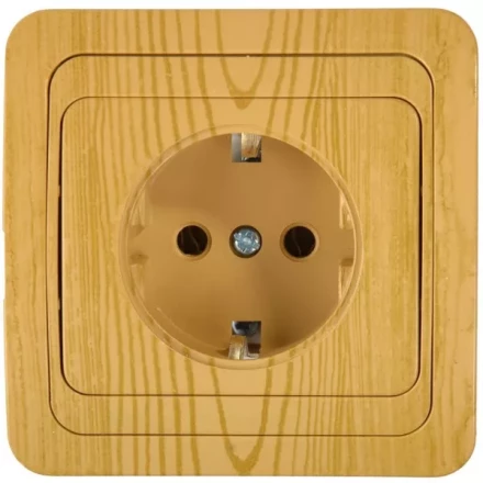 Розетка СВЕТОЗАР &quot;ГАММА&quot; с заземлением, одинарная, цвет ольха, 16А/~250В SV-54105-A купить в Губкинске