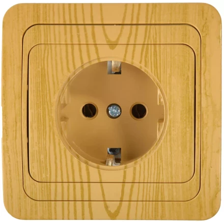 Розетка СВЕТОЗАР &quot;ГАММА&quot; с заземлением, одинарная, цвет ольха, 16А/~250В SV-54105-A купить в Губкинске