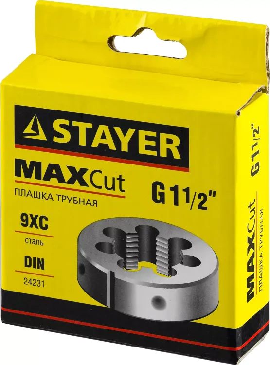 Плашка круглая ручная STAYER "MASTER", сталь 9ХС, для трубной резьбы G 1 1/2`` 28029-3/2 купить в Губкинске