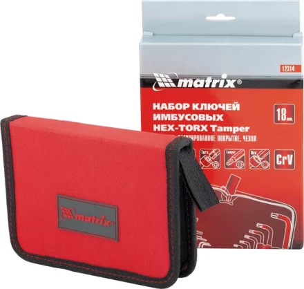 Набор ключей шестигранных имбусовых HEX-TORX  18 шт: HEX 1.5–10 мм T10-T50 CrV короткие сатин MATRIX 12314 купить в Губкинске