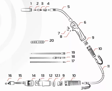 Горелка MIG 36 AIR COOL 340A (60%) EURO 5m MA7445 Ref. Aurora купить в Губкинске