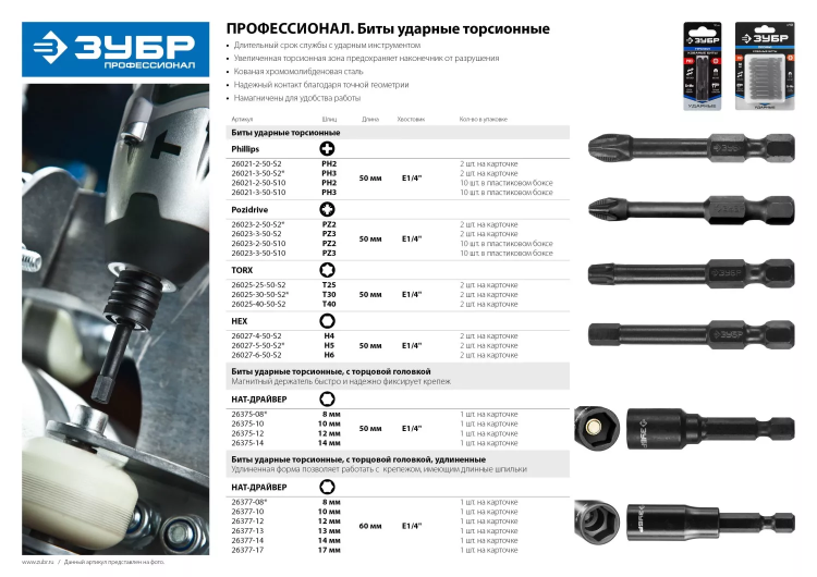 Биты ударные серия ПРОФЕССИОНАЛ 26023-2-50-S10 купить в Губкинске