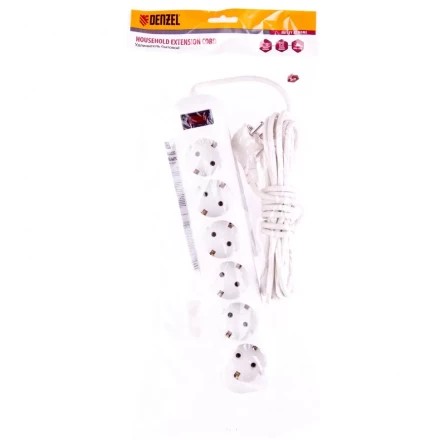 Удлинитель бытовой с заземлением и выключателем 5 м 6 розеток 10 A серия УХз10 Denzel 95982 купить в Губкинске