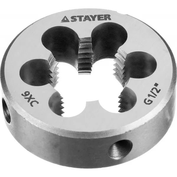 Плашка круглая ручная STAYER "MASTER", сталь 9ХС, для трубной резьбы G 1/2`` 28029-1/2 купить в Губкинске