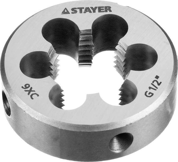 Плашка круглая ручная STAYER "MASTER", сталь 9ХС, для трубной резьбы G 1/2`` 28029-1/2 купить в Губкинске