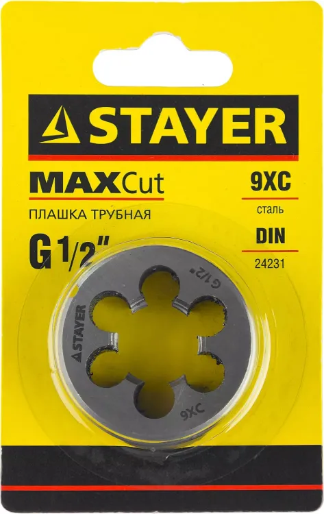 Плашка круглая ручная STAYER "MASTER", сталь 9ХС, для трубной резьбы G 1/2`` 28029-1/2 купить в Губкинске