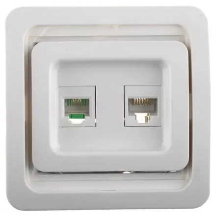 Розетка СВЕТОЗАР &quot;ГАММА&quot; комбинированная, телефонная + компьютерная, цвет белый SV-54119-W купить в Губкинске