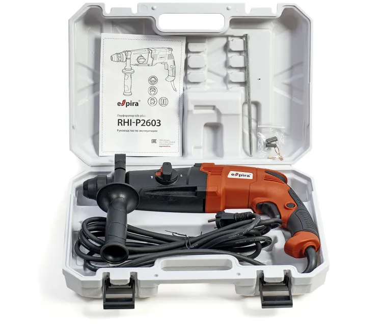 Перфоратор ESPIRA RHI-P2603 (sds plus 220–240В/50 Гц, мощн. 800 Вт, 0-1180 об/м, эн.уд. 3,2 Дж), 400451 купить в Губкинске