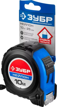 Рулетка ЗУБР &quot;НЕЙЛОН&quot;, нейлоновое покрытие, упрочненное полотно, ударопрочный обрезиненный корпус, 10м/25мм 34056-10-25_z01 купить в Губкинске