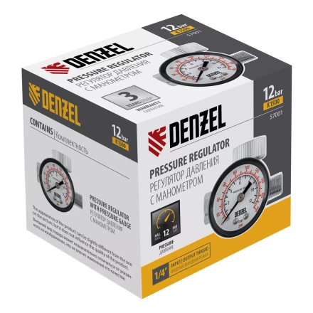 Регулятор давления с манометром для краскораспылителя Denzel K1500, 12 бар, 1/4&quot;, 57001 купить в Губкинске
