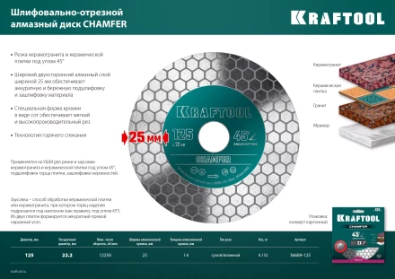 Шлифовально-отрезной алмазный диск CHAMFER 36689-125 купить в Губкинске