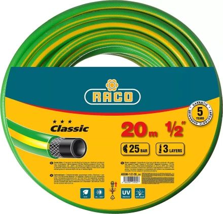 Шланг RACO CLASSIC поливочный, 25атм., армированный, 3-х слойный, 1/2&quot;х20м 40306-1/2-20_z01 купить в Губкинске