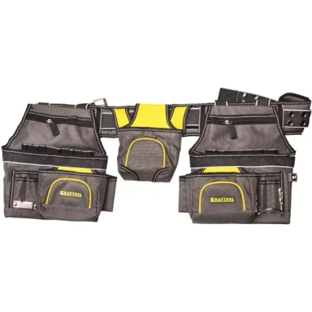 Пояс монтажника KRAFTOOL &quot;INDUSTRIE&quot;, 2 подвесных подсумка, 20 карманов, 2 петли для крепления молотка и рулетки 38742 купить в Губкинске