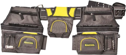 Пояс монтажника KRAFTOOL &quot;INDUSTRIE&quot;, 2 подвесных подсумка, 20 карманов, 2 петли для крепления молотка и рулетки 38742 купить в Губкинске