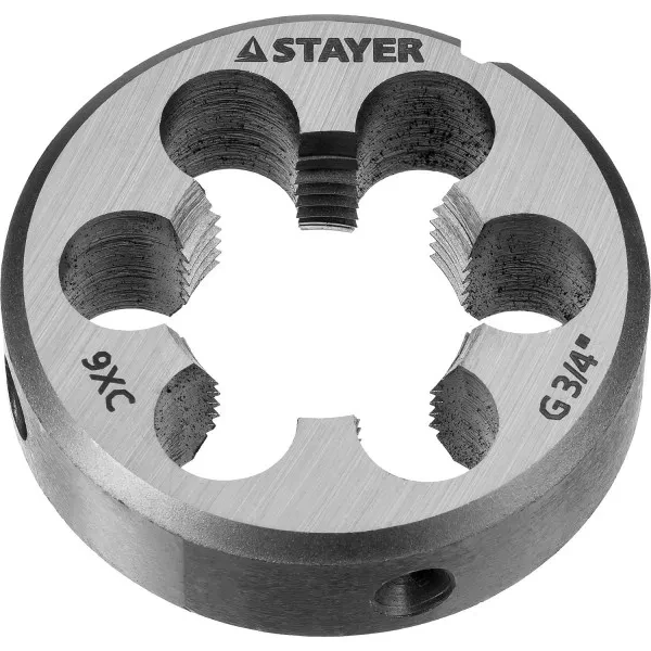 Плашка круглая ручная STAYER "MASTER", сталь 9ХС, для трубной резьбы G 3/4`` 28029-3/4 купить в Губкинске