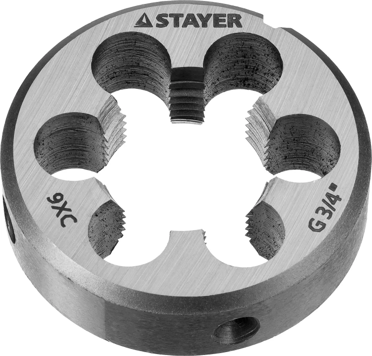 Плашка круглая ручная STAYER "MASTER", сталь 9ХС, для трубной резьбы G 3/4`` 28029-3/4 купить в Губкинске